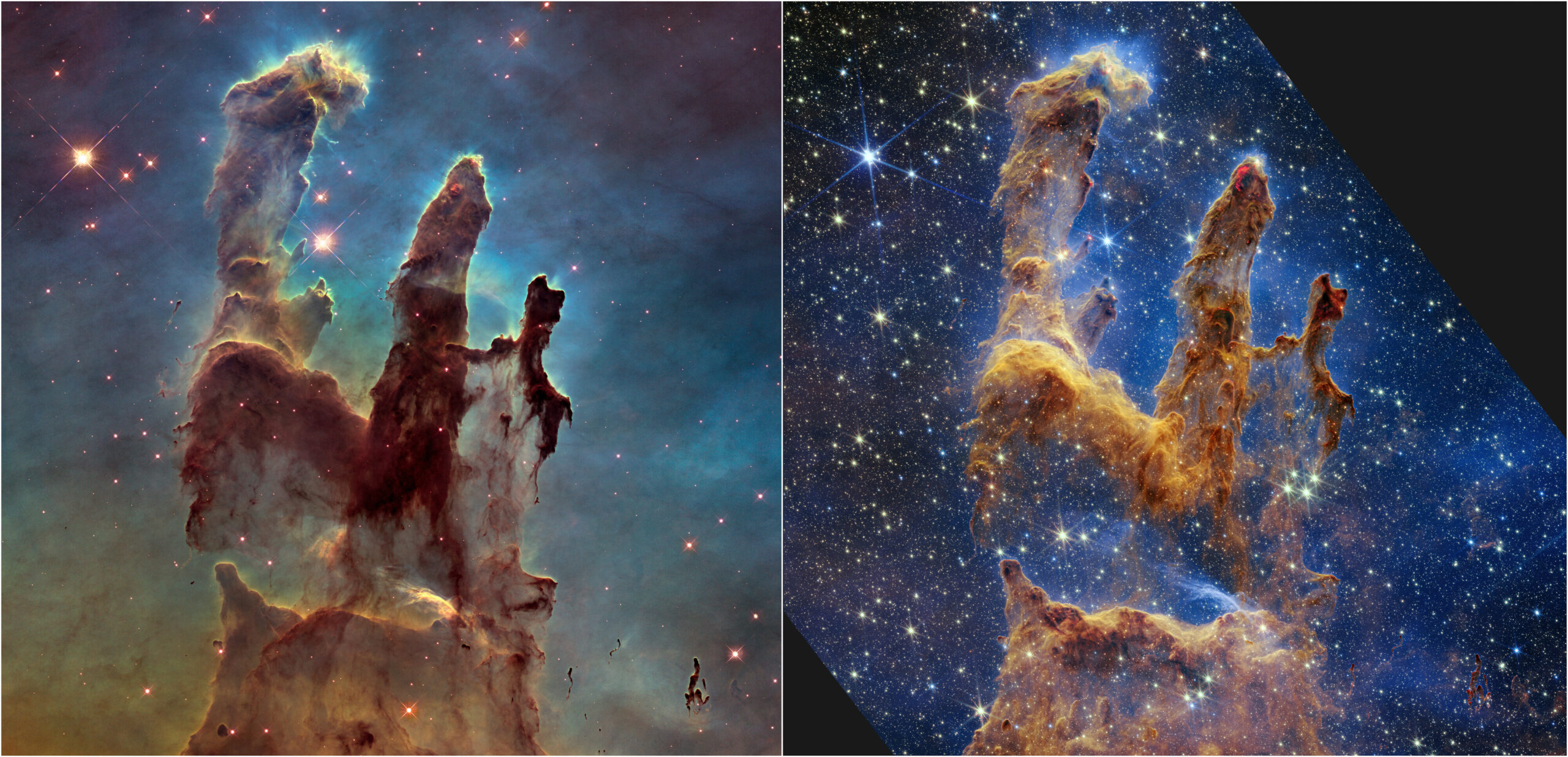 Pillars of Creation Images - Hubble vs Webb 